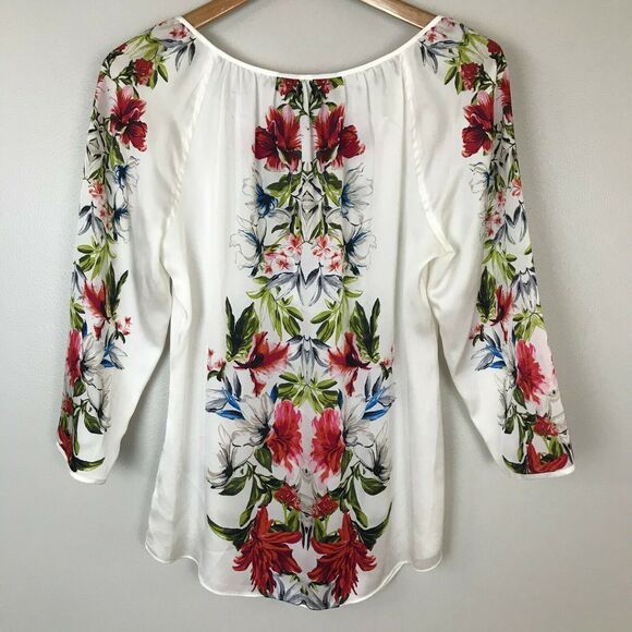 WHBM White 3/4 Sleeve Floral Print Blouse - Picture 6 of 6